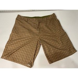 The North Face Men's Golf Hiking Flat Front Lined Plaid Shorts Size 38 Brown